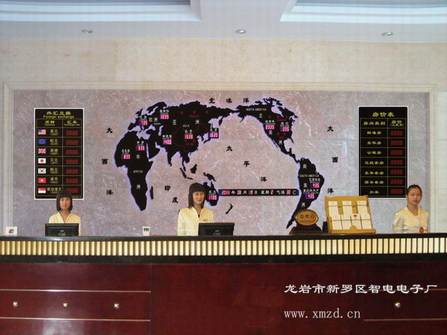 大堂世界時(shí)間地圖屏/新款世界時(shí)鐘地圖/酒店鐘（鑲嵌式）