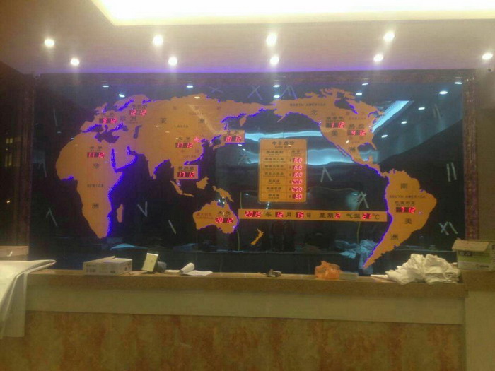 世界時間電子鐘/創(chuàng)意世界地圖掛鐘/酒店時差鐘裝飾鐘/大堂時鐘