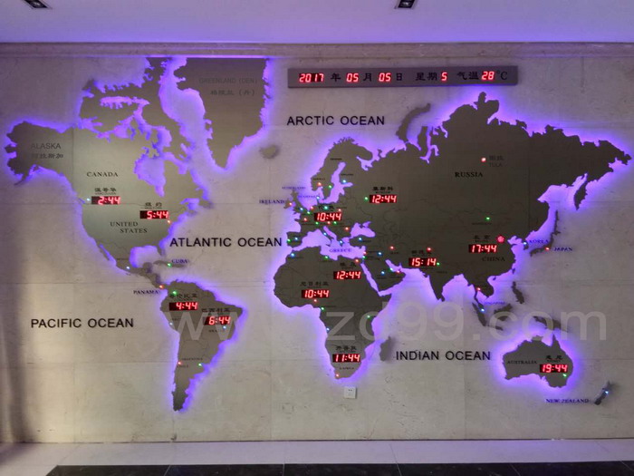 西方式世界地圖樣式的世界時間鐘